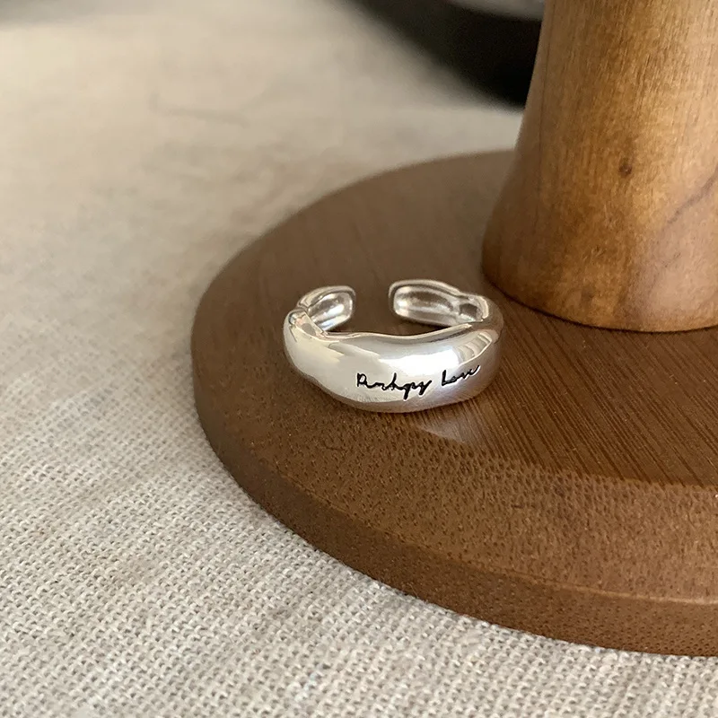 PANJBJ-anillos irregulares de Plata de Ley 925 con letras de diseño ancho para mujer y niña, joyería ajustable INS, regalos de fiesta, triangulación de envíos