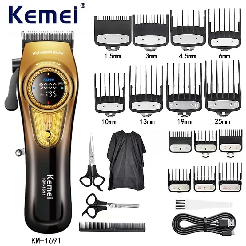 

Kemei KM-1691 Professional Barber Cutting Machines Rotation Speed Adjustment LED Display Men's Hair Clipper Trimmer for Men