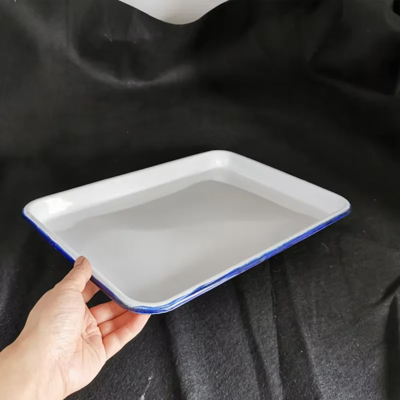 35*25cm Enamel Iron Square Plate Healthy Sterilized Food Dinner Plate Chinese Style Laboratory Rectangle Tray