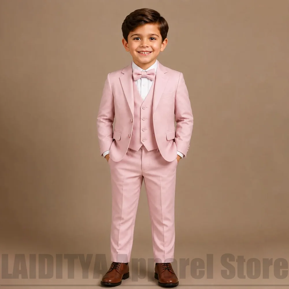 Kids Boys Formal Suit 3 Pieces Fashion Blazer Waistcoat Trousers Bowtie Tuxedo Outfit For Wedding Birthday Banquet Wear