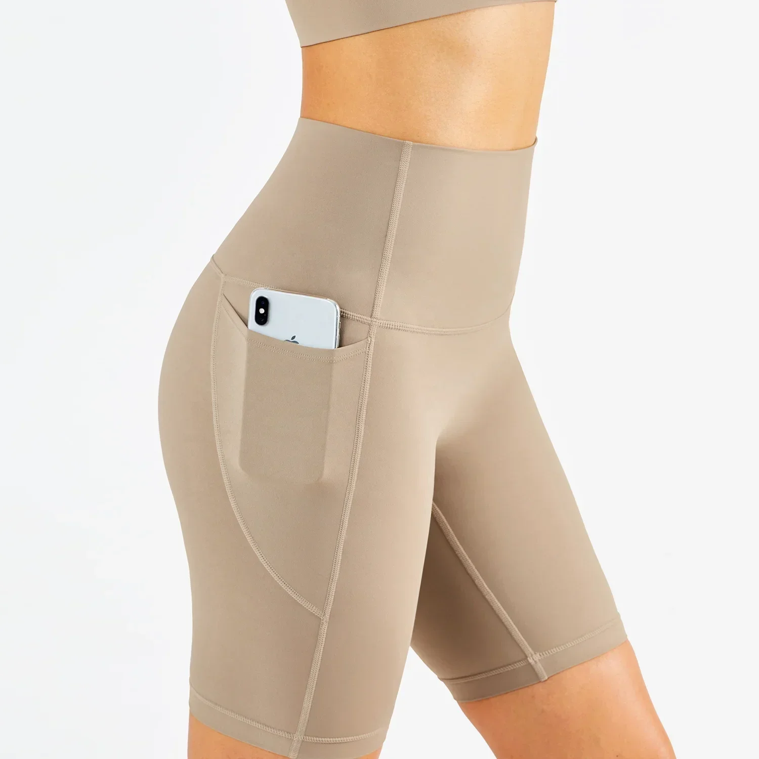 

Women'S Seamless Knitted Solid Color Buttocks Shorts Breathable High Elastic Sports Running Yoga Pants with Pockets