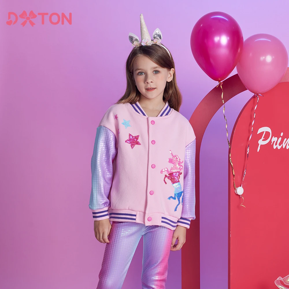 

DXTON Winter Girls Jackets Unicorn Children Outerwear Star Sequin Cardigan Jackets Thicken Warm Toddlers Coat Teen Sport Jacket