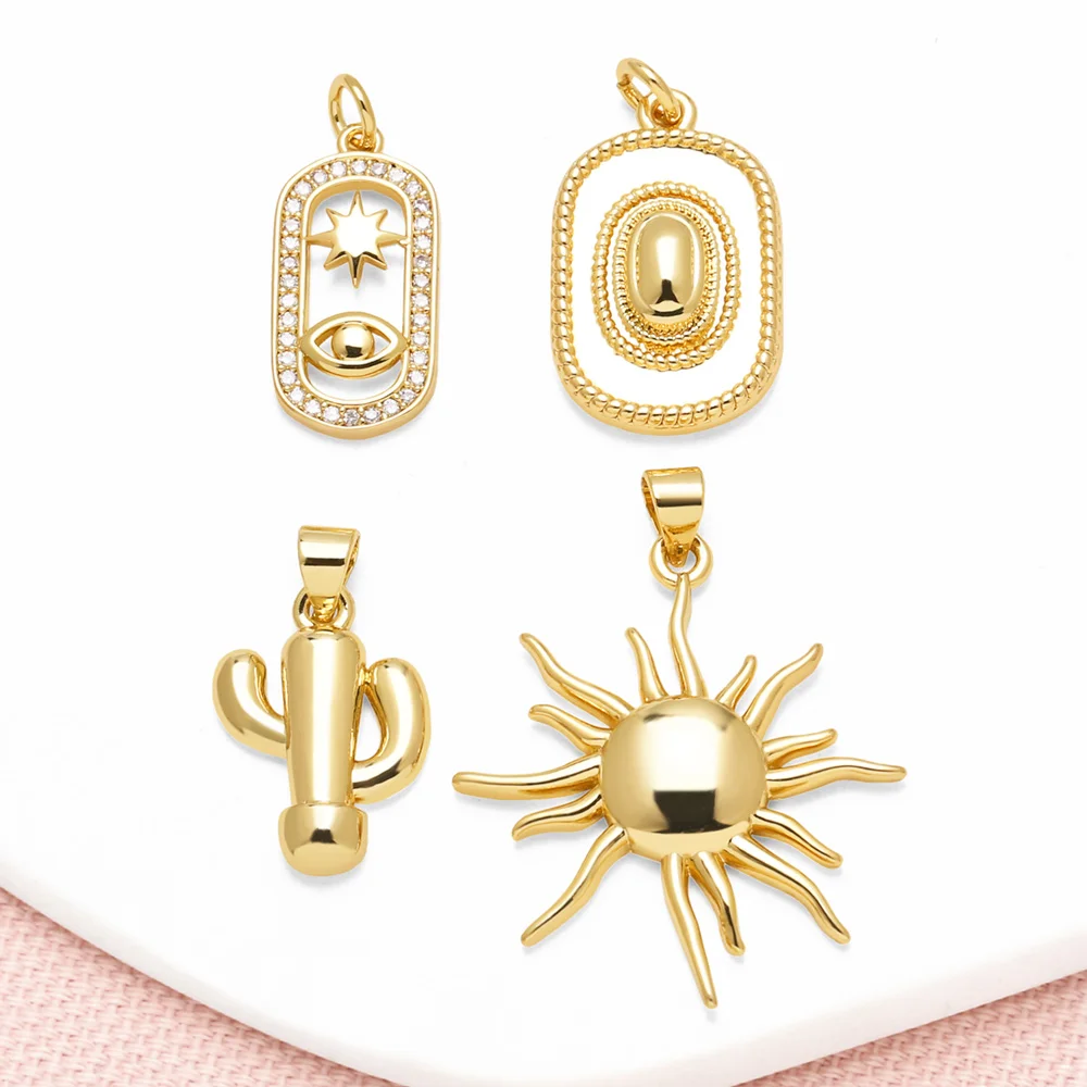 OCESRIO مضخة الصبار قلادة الشمس لقلادة النحاس مطلية بالذهب الأبيض كريستال ستار العين البيضاوي مستلزمات صناعة المجوهرات pdta627