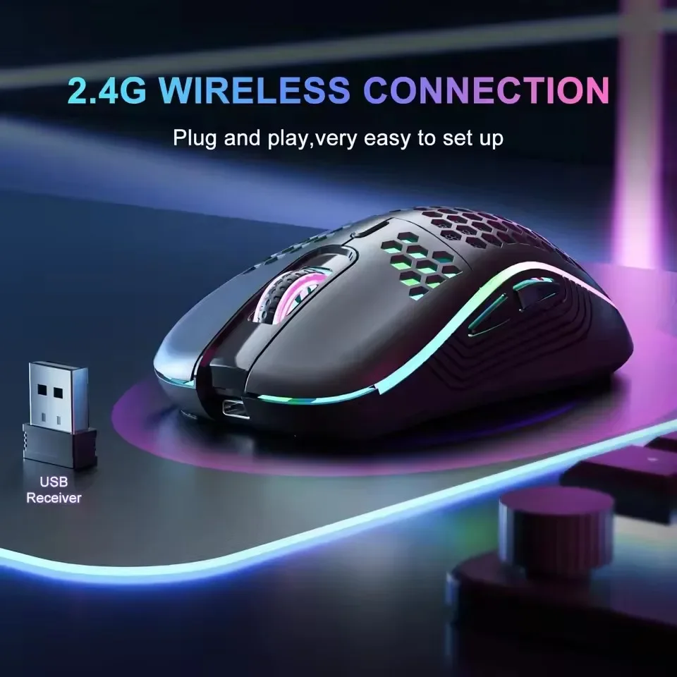 ZLRLMHY 2.4G Wireless Mouse Lightweight Honeycomb Design Rechargeable RGB Backlight Mouse with USB Receiver Adjustable DPI