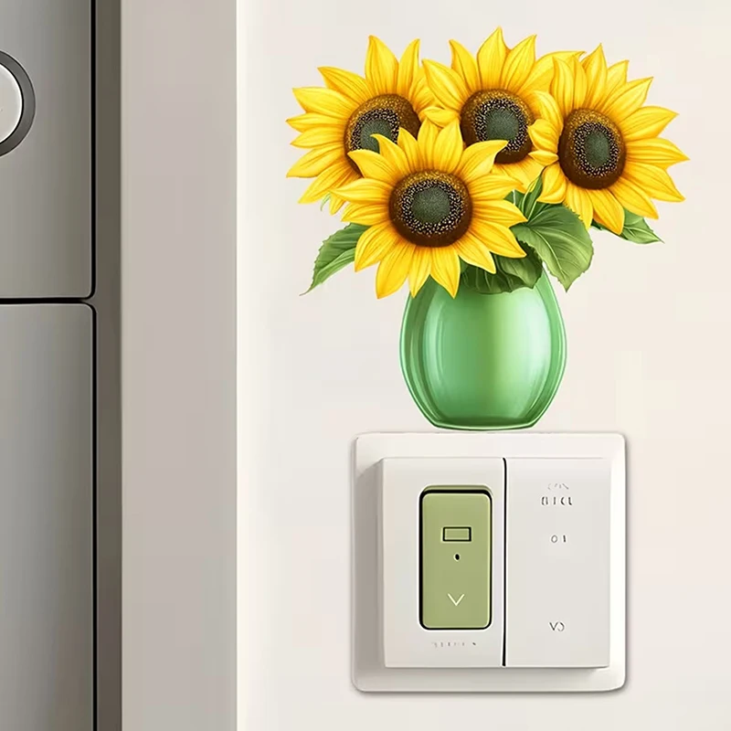 Glow-in-the-Dark Flowers Switch Sticker Tulip Lily Sunflower Wall Sticker Self-Adhesive PVC Switch Outlet Decor Easy Peel view 5