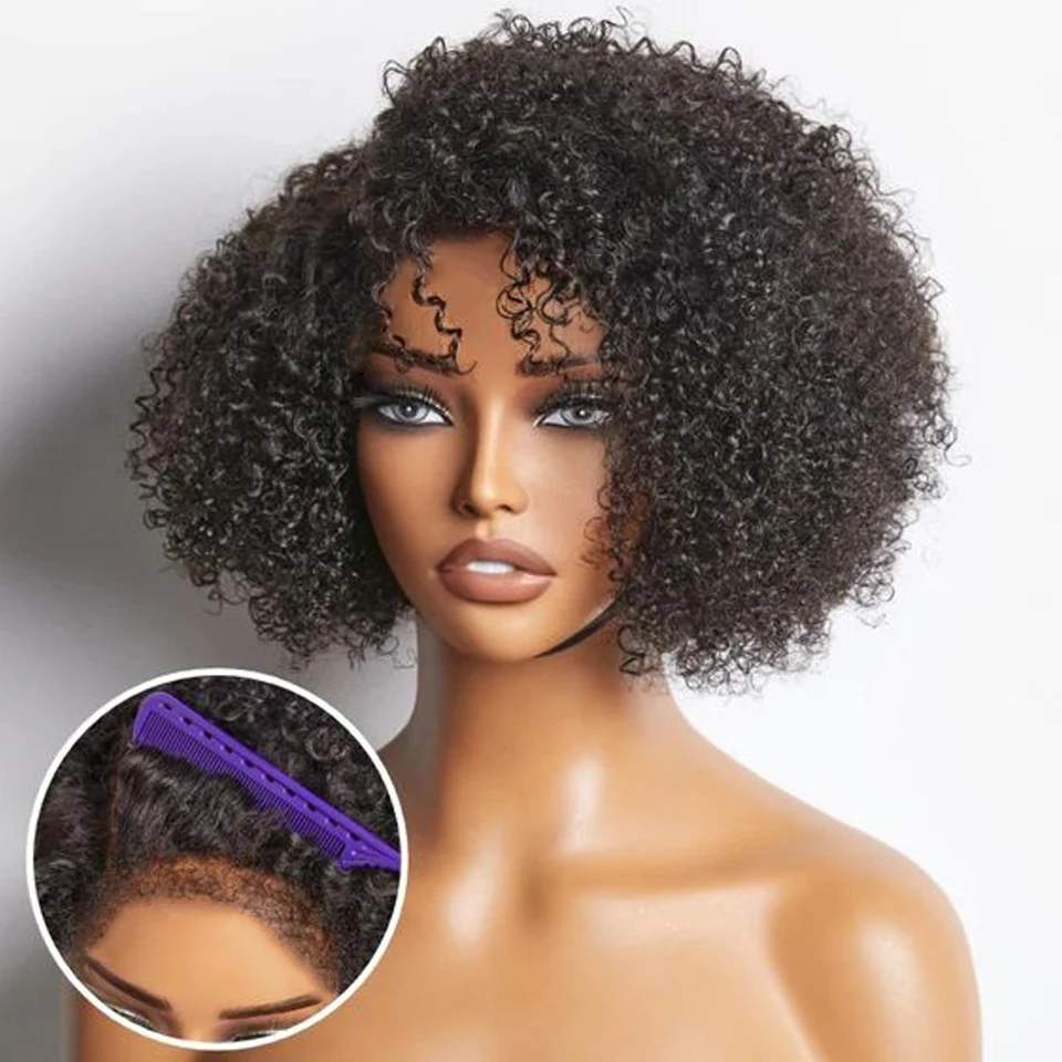 

Short Bob Lace Wig Afro Kinky Curly Peruvian Deep Curly Human Hair Wig With Baby Hair Pixie Water Wave Bob Wig For Black Women