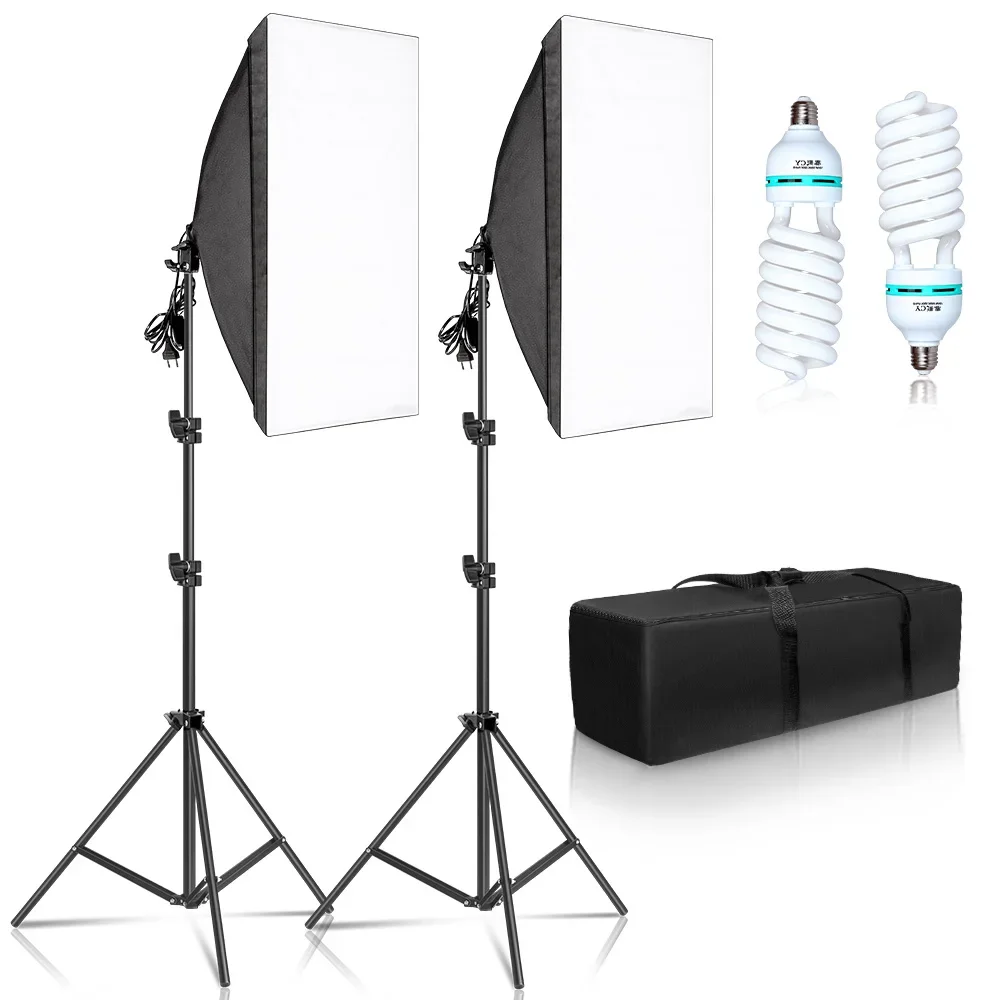 SH 1pc-3Pcs Kit de Iluminación Softbox para Fotografía 50x70CM, Sistema de Luz Profesional con Bombillas Fotográficas E27 para Estudio Fotográfico