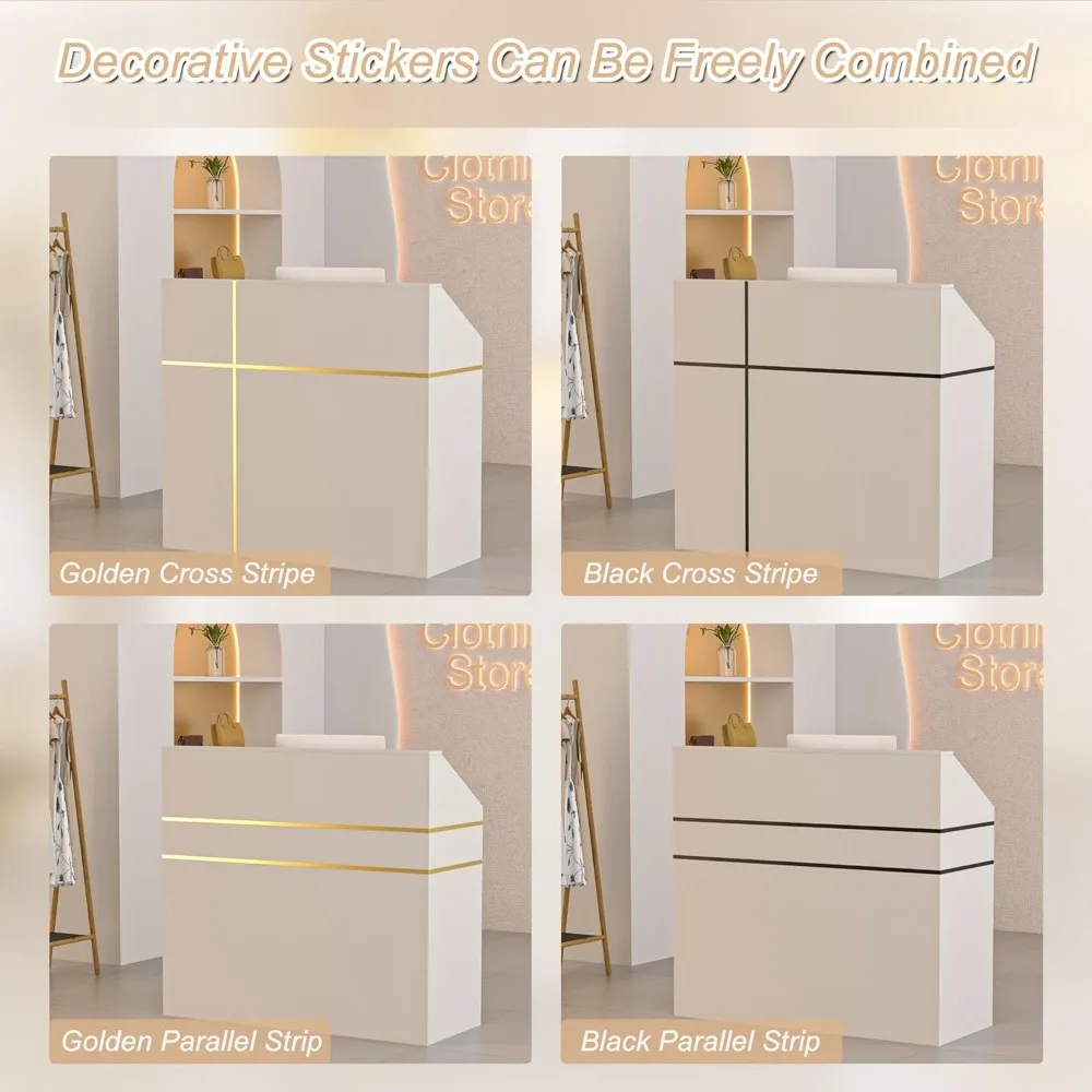 Modern Reception Desk with Counter, Lockers, and Storage Shelves, 48-inch DIY Checkout Counter