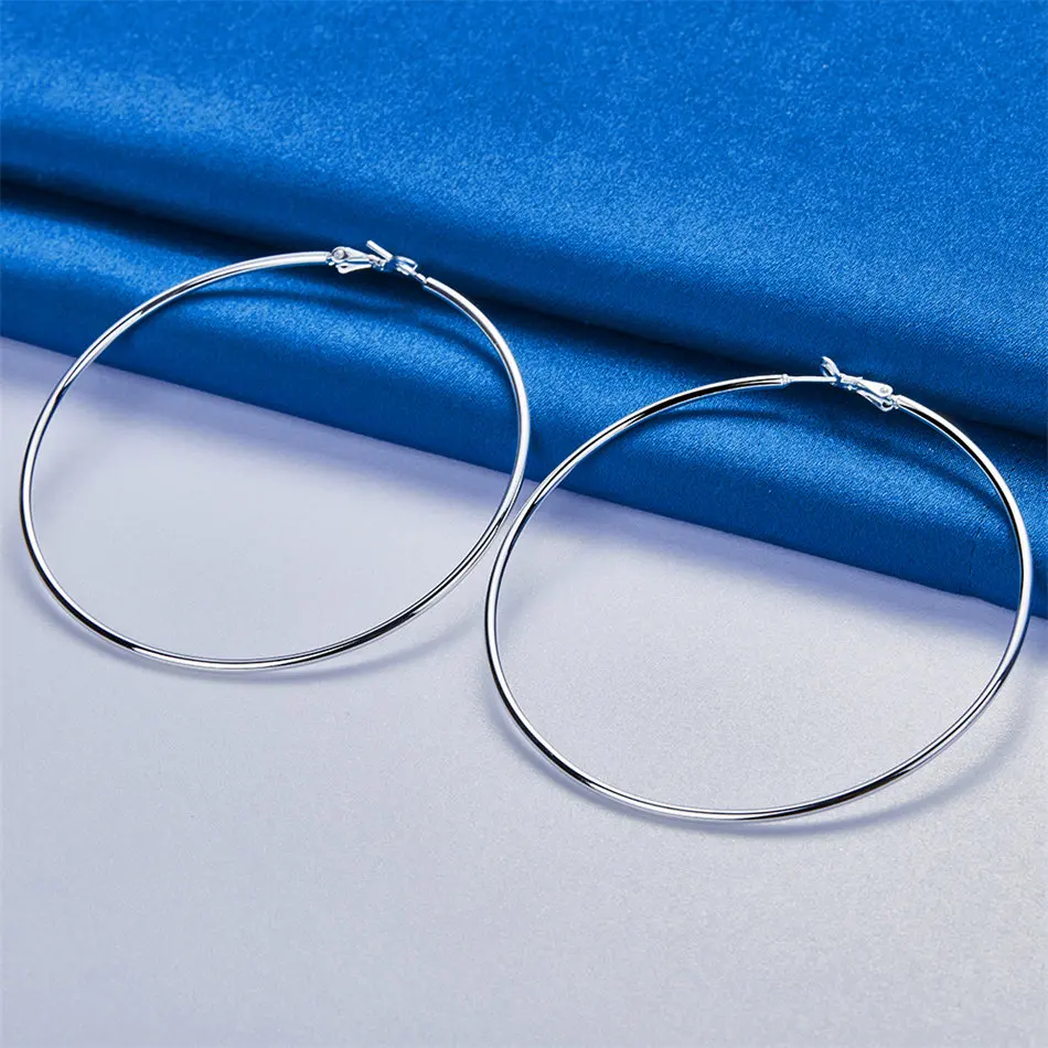 

1 пара круглых больших серьг-кольца из стерлингового серебра 925 пробы 50/60/70/80 мм для женщин, очаровательные ювелирные изделия, подарочные аксессуары для вечеринки