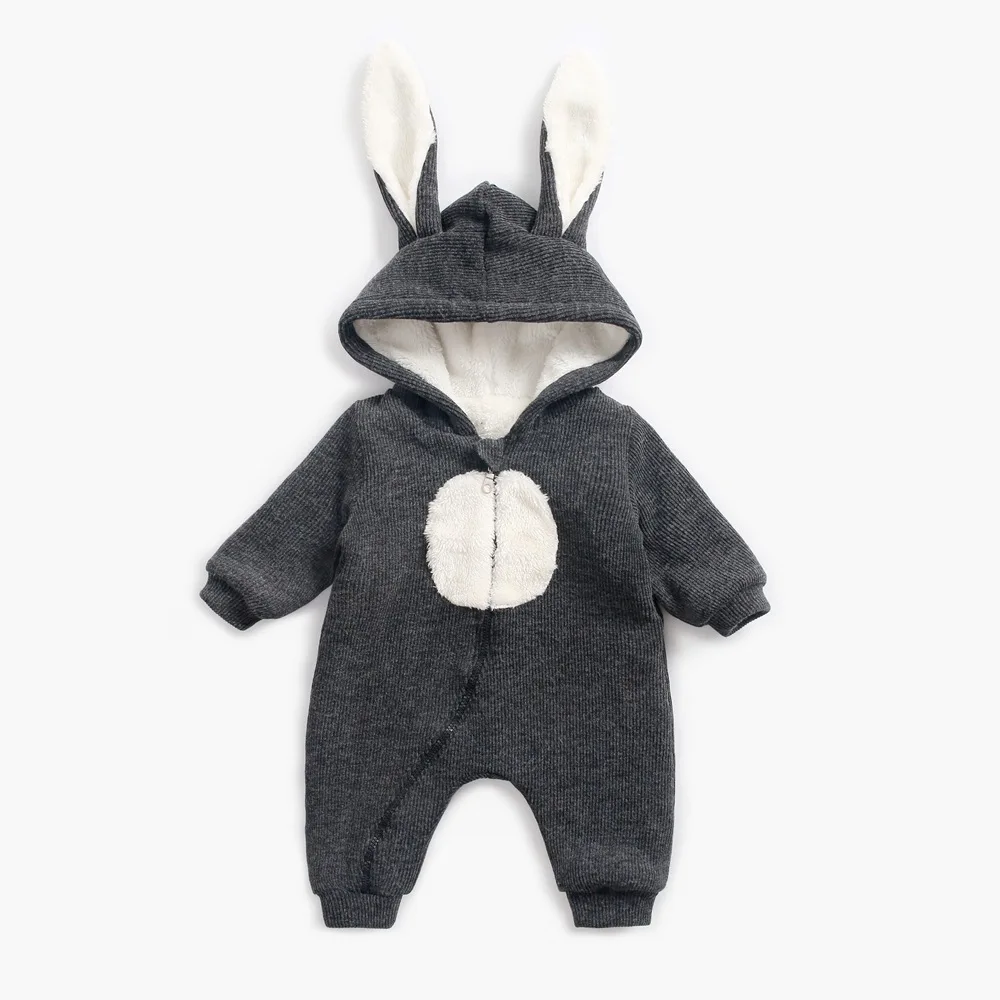 0-3T Newborn Kid Baby Boy Girl Winter Clothes Thick Warm Hooded Romper Long Sleve Zipper Jumpsuit Cute Sweet Outfit