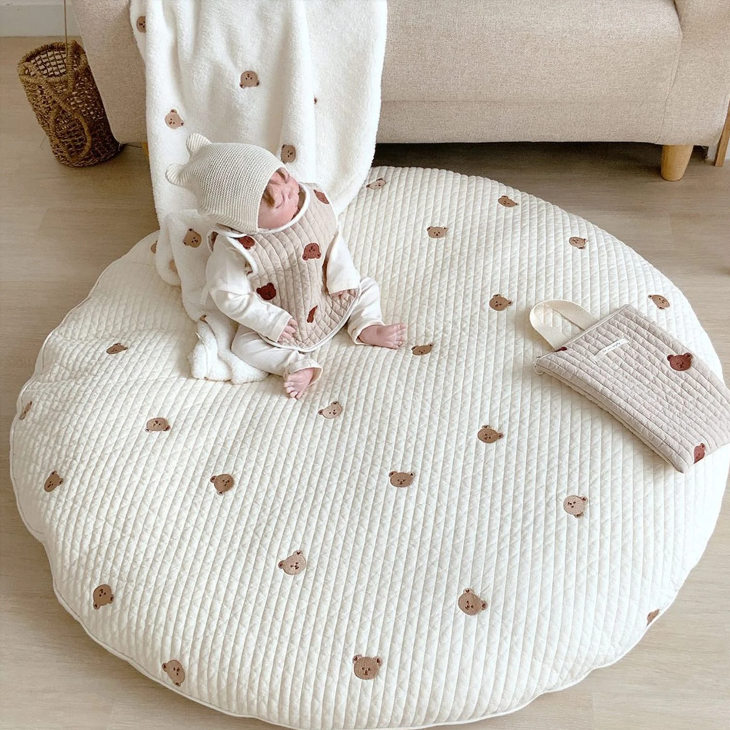 INS New – tapis de jeu rond pour bébé, rampant, amovible, en coton, doux et épais, magnifiquement brodé, décoration de chambre