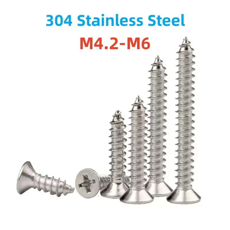 M4.2 M5 M5.5 M6 304 Stainless Steel Cross Recessed Countersunk Flat Head Tapping Screws Wood Screw Length: 12-150 mm