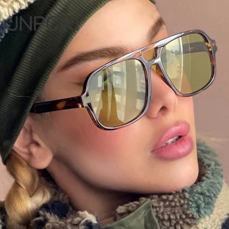 JNPCXI Retro Double Bridges Square Women Luxury Sunglasses Fashion Green Shades UV400 Men Gradient Sun Glasses