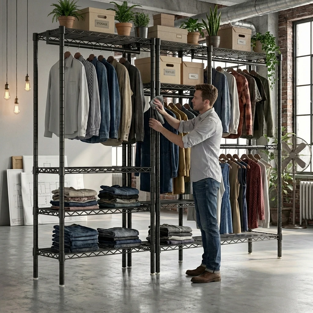 Porte-vêtements de placard 1+2 colonnes, robuste, capacité de charge de 1200 lb, en acier au carbone inoxydable de 22 mm, solide et fiable