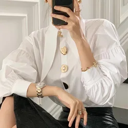 2025 Autumn Long Sleeve Women Shirt Fashion Spring Lanter Sleeve Blouses Office Lady Elegant Tops Casual Loose Clothing