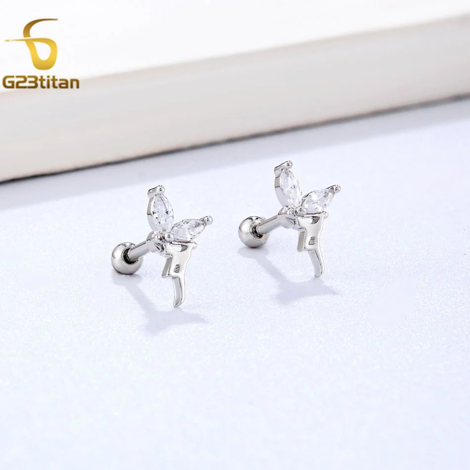 1pc Bright Crystal Ear Studs Tragus Cartilage Lobe Daith 16G Titanium Steel Zircon Piercing Anti Allergic Earrings Women Jewelry