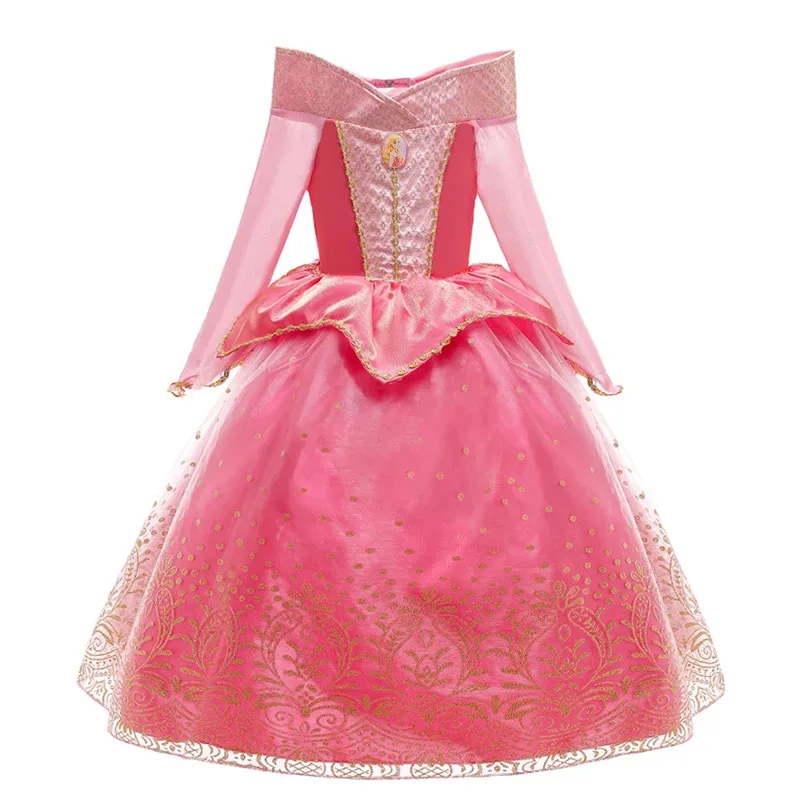 جديد بنات الأميرة أورورا فستان هالوين حفلة تنكرية النوم الجمال دور اللعب زي حفل زفاف طفل فساتين مكشكشة الوردي