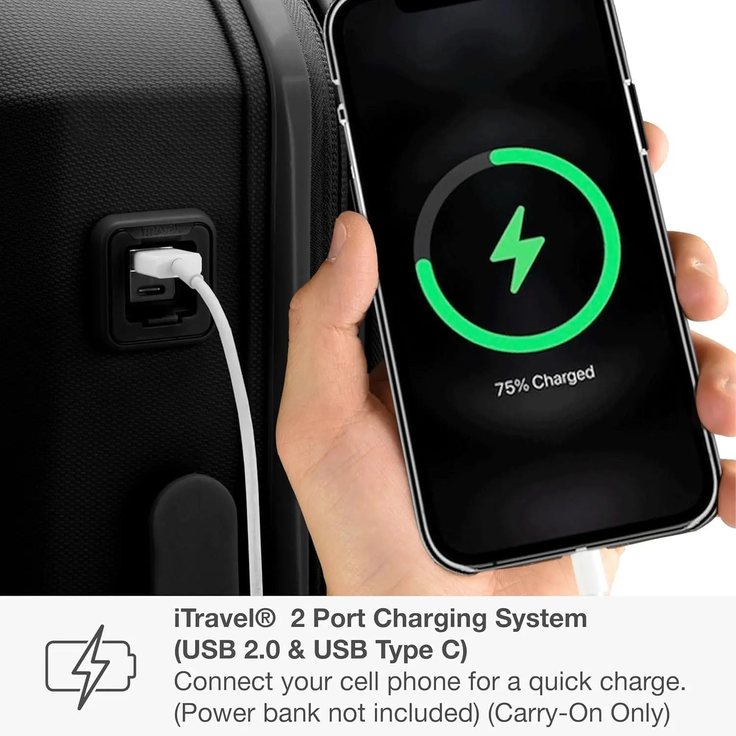 Maleta de Mano Expandible Resistente, Rígida, Negra, de 22 Pulgadas, con Candado TSA