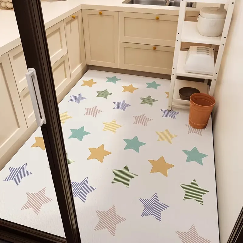 Colorful Star-Patterned Kitchen Floor Mat Scrubable Pvc Waterproof Carpet Wipe Clean Oil-proof Water Proof Impermeable Rug Tapis