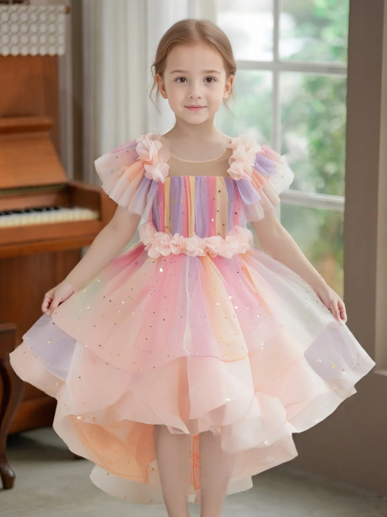 Elegant Sequin Party Baby Girl Dress Toddler 3-10Y Birthday Tailing Princess Prom Gown Wedding Bridesmaid Kid Evening Dresses