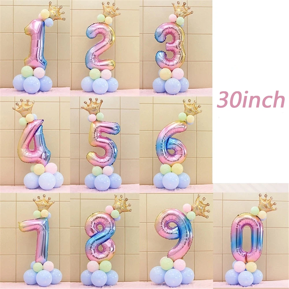 Rainbow Number Foil Balloon set 30inch 1 2 3 4 5 6 7 8 9 Crown Balloon Wedding Decorations Happy Birthday Unicorn Party Supplies