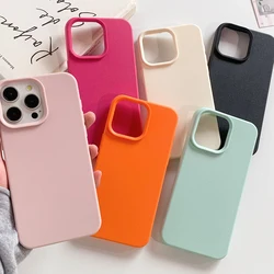 Luxury Leather Silicone Soft Case For iPhone 16 15 14 13 12 11 Pro Max Plus Candy Color Shockproof Cover Matte Ultra Thin Shell