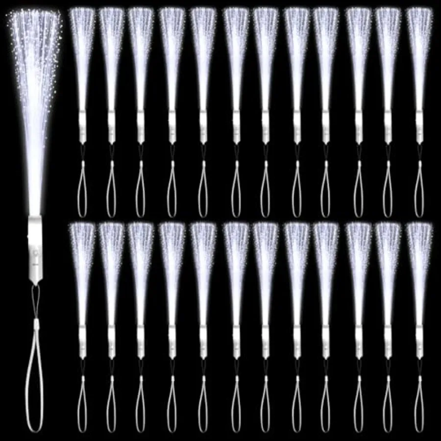 

【New model】48 PCS White Glow Fiber Wands Sticks LED Light Wands 3 Modes Flashing Fiber Optic Light Rod Bulk Fiber Optic Wands f