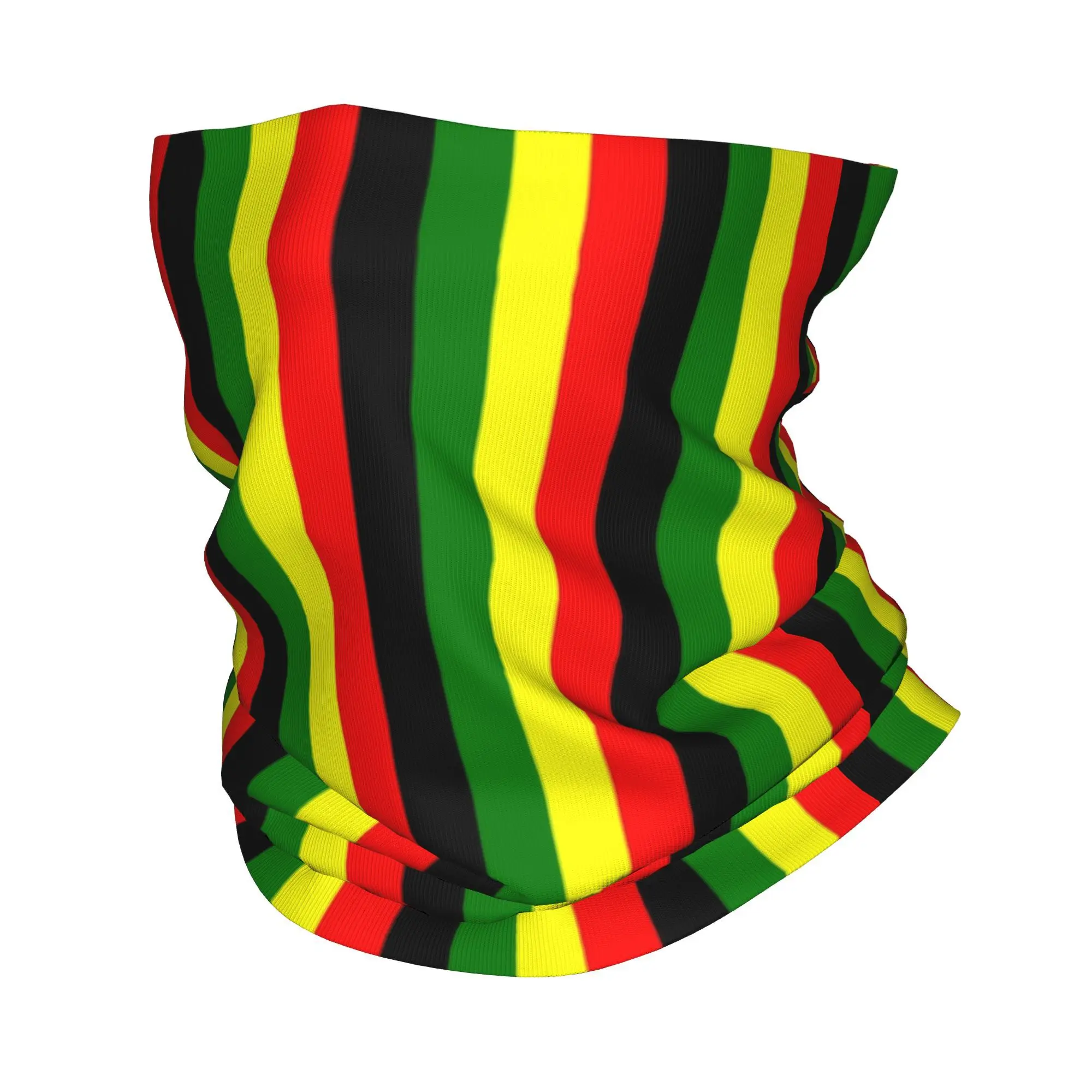 Custom Rasta Colors Red Green Gold Bright Colored Striped Bandana Neck Gaiter for Women Men Wrap Scarf Jamaican Balaclava Warmer