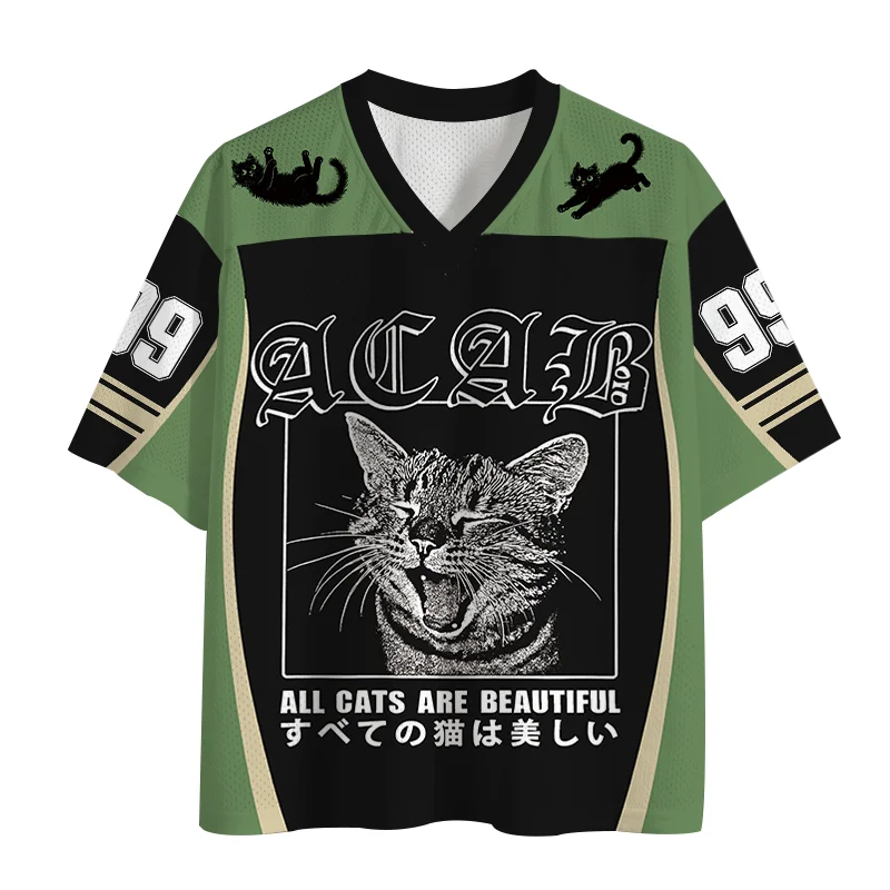 New Sports Mesh Jersey, Quick Drying Sports Short Sleeved Jersey, Upgraded Fabric, Mesh Knitted Fabric, Fun Little Cat,Y2K Trend