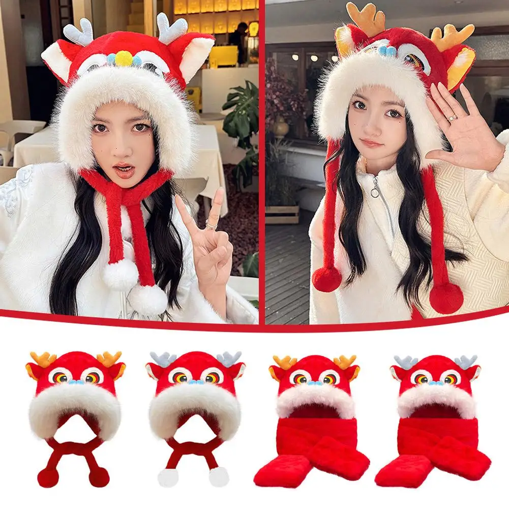 Ear Muffs Lion Dance Beanies Hat Lace Up Thickened style Hat Warm Cap Winter Pullover Hat Plush Year Chinese Cute New Scarf I8D0