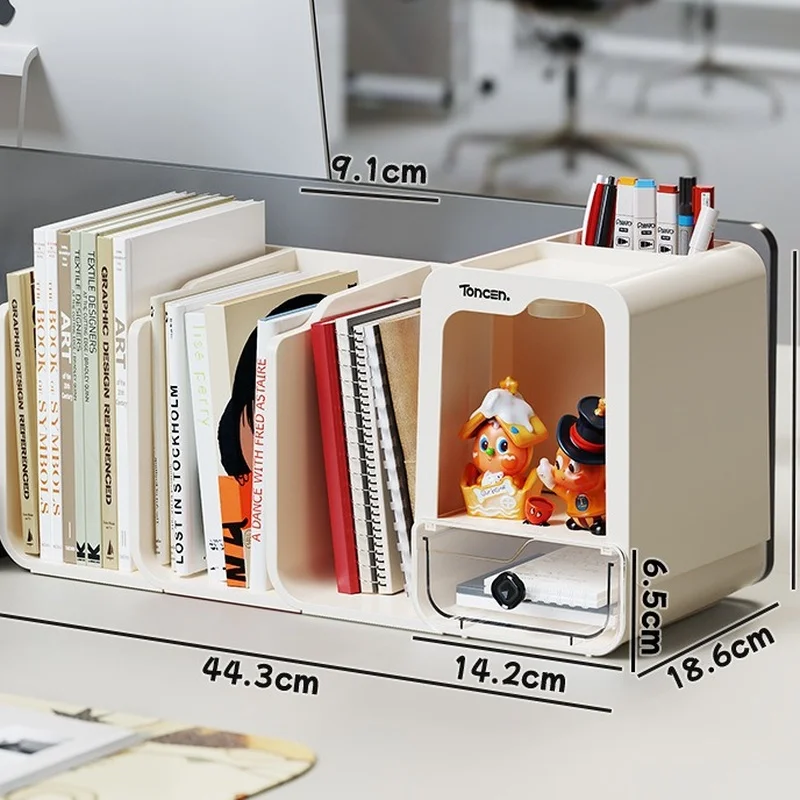 Modular Desk Bookend Organizer with Drawer Pen Holder File Storage Desktop Shelf for Office Dorm Study Books Stationery
