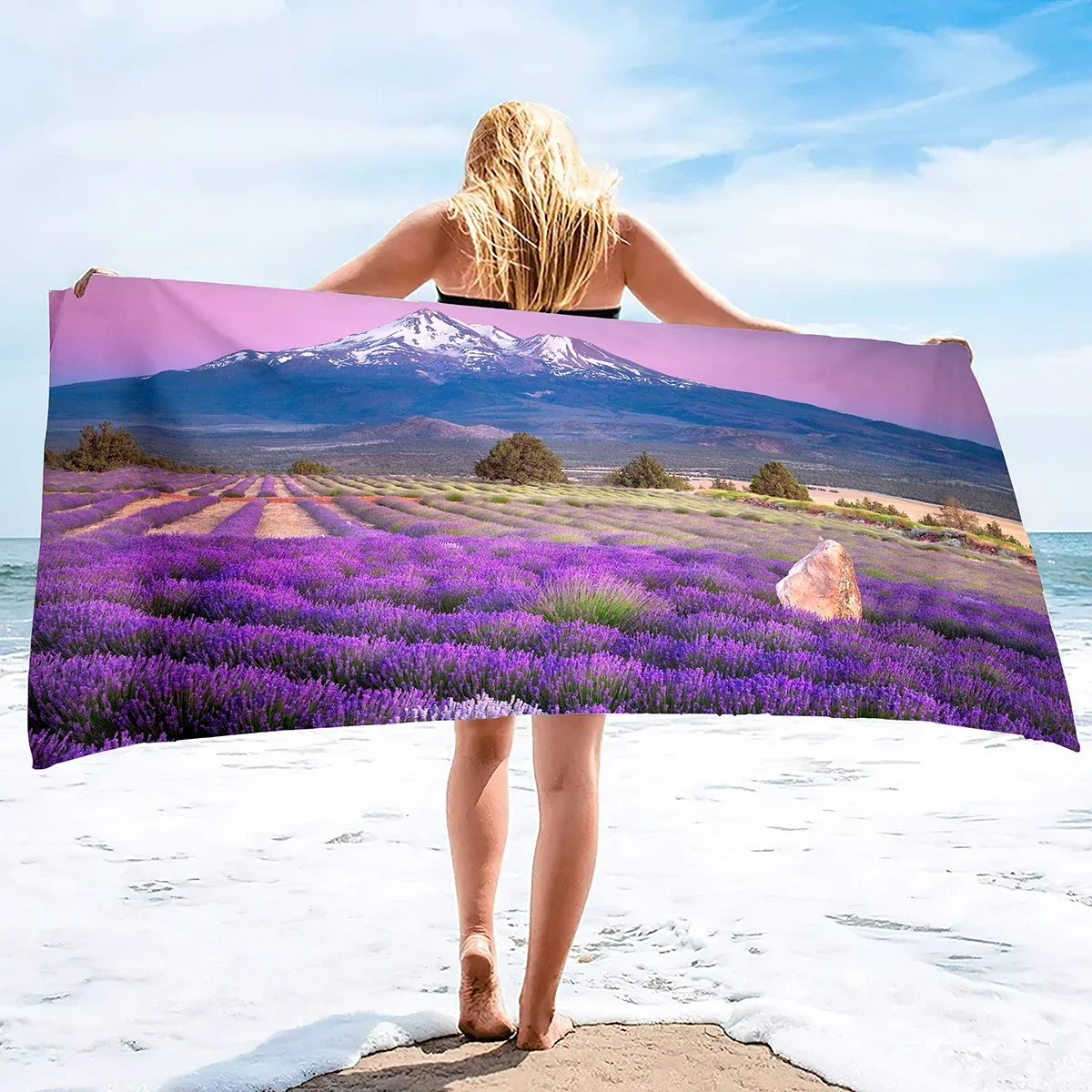 Charming Lavender Field Print Beach Towel - Soft MicrofiberPool & Spa - Perfect Gift for Nature Lovers and Outdoor Enthusiasts