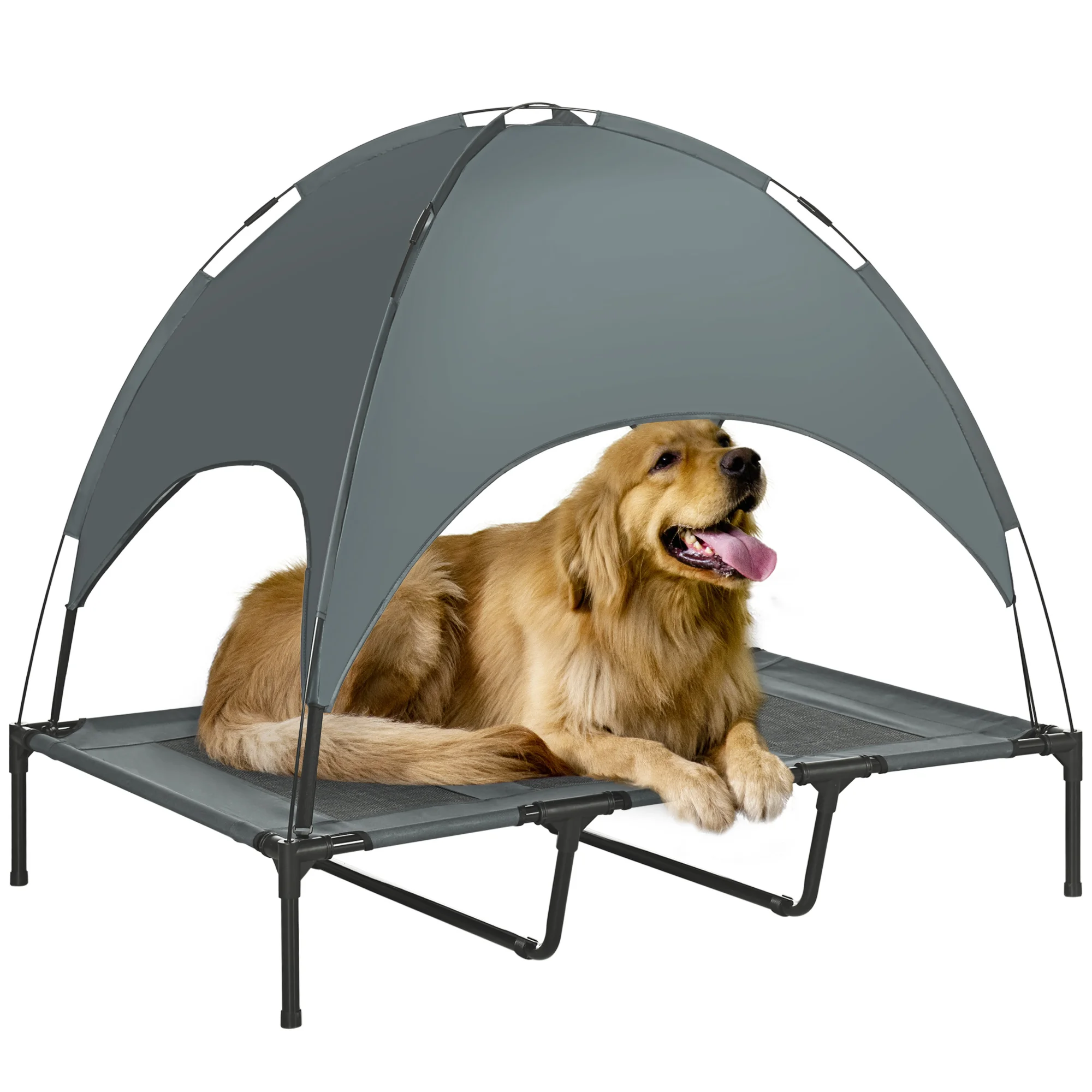 PawHut bed Surleve hondenbed met parasol, honden- en kattenkampbed stof ademend, anti-UV metalen frame t-Bag