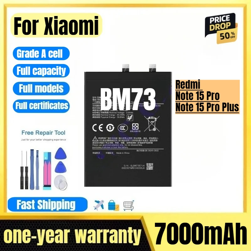 

BM73 for Xiaomi Redmi Note 15 Pro/Note 15 Pro Plus Phone Battery High Quality High Capacity Replacement Bateria with Tools