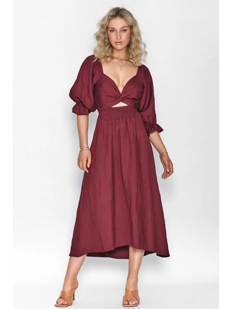 

Women's Spring Autumn New Collection Solid Color Fashion Trumpet Sleeves Elegant Sexy V-neck Waist Seven Cent Sleeve