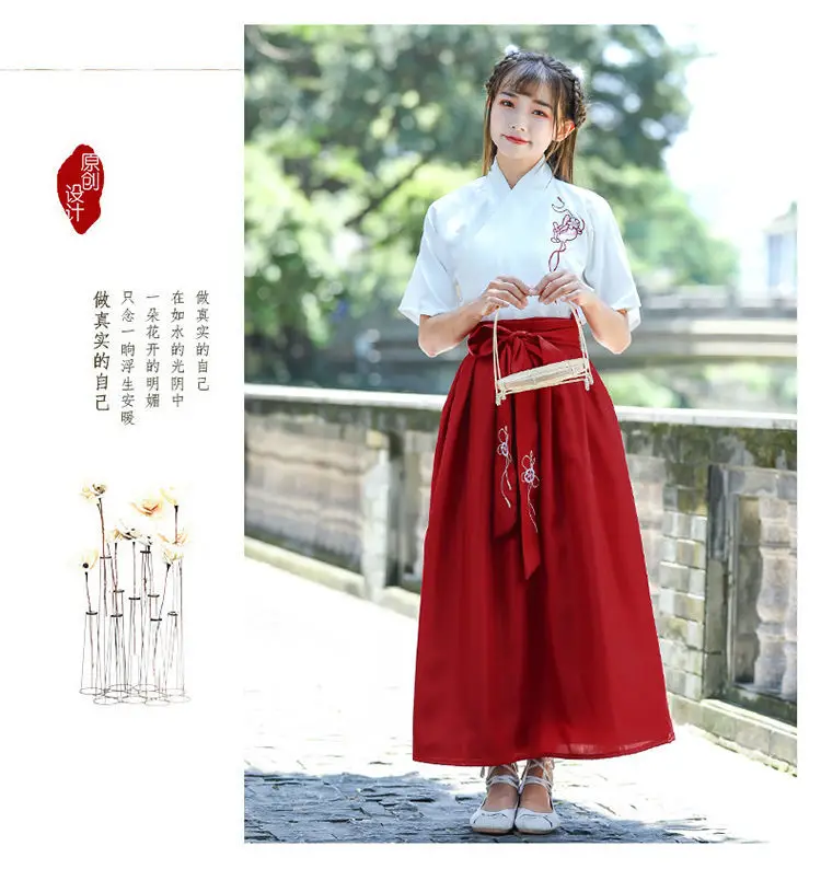 Traje tradicional chinesa hanfu para mulheres, vestido bordado, conjuntos antigos de 2 peças, roupas de dança, estilo chinês