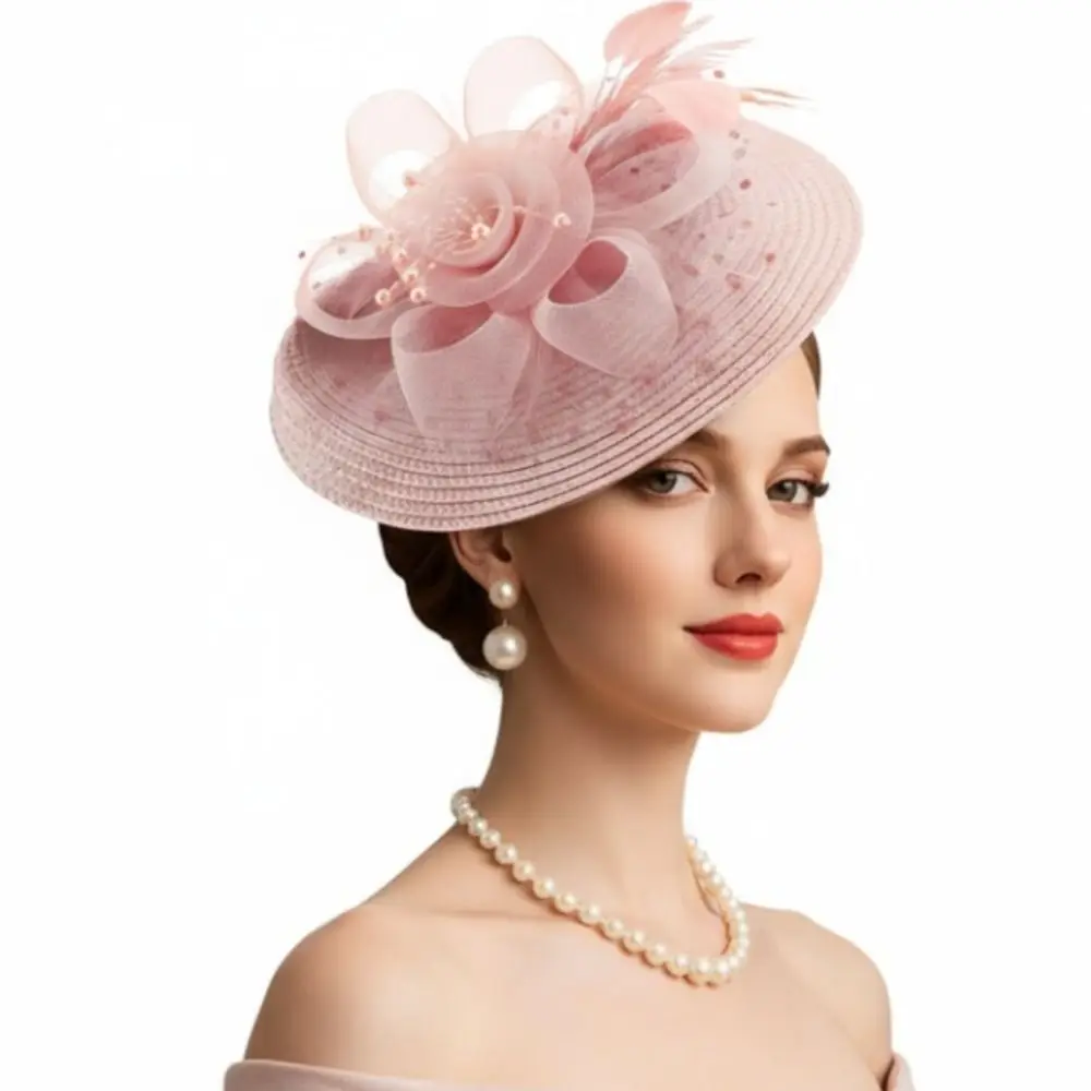 

Party Exquisite Mesh Feather Headband Elegant Formal Hat Vintage Fascinator Hat Sweet Bride Headdress Wedding