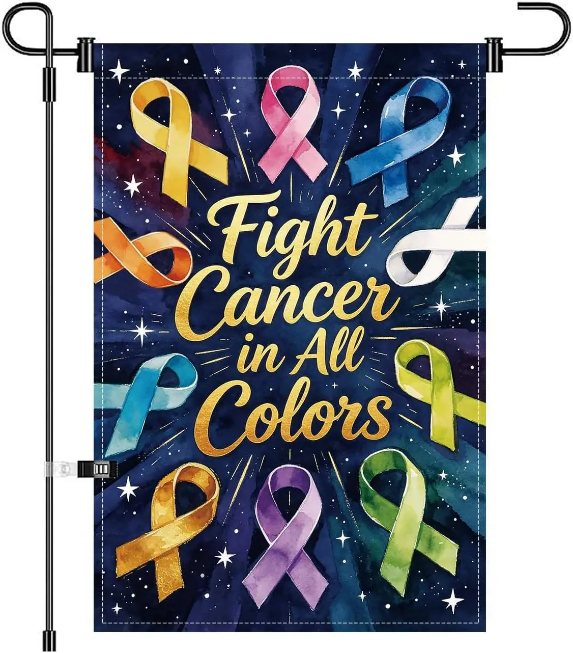 12 X 18 Inch Fight Cancer In All Color Fight Cancer Awareness Garden Flag | Double-Sided Colorful Ribbon Health Yard Sign Fl uui