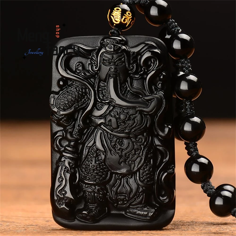

Natural Obsidian "Domineering" Martial God of Wealth Guan Gong Pendant Exquisite Mascots Popular Fashion Jewelry Holiday Gifts