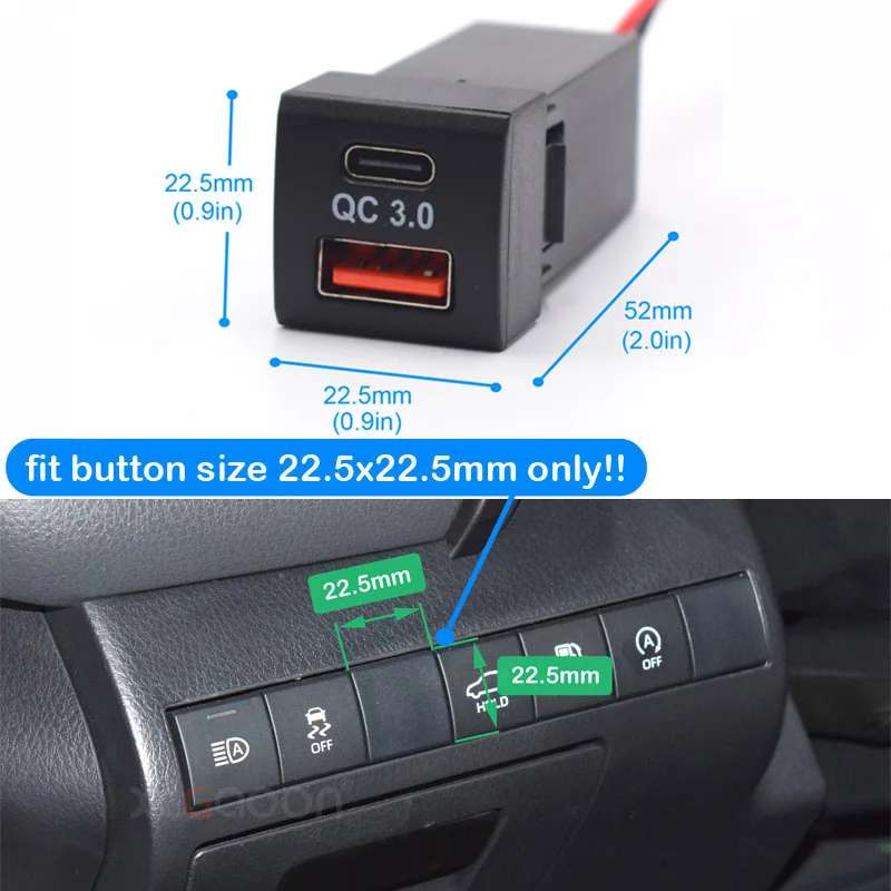 PD Type-C & USB QC3.0 CellPhone Car Quick Charger for Toyota Land Cruiser Prado 150 Series Rav4 Camry Hiace Corolla