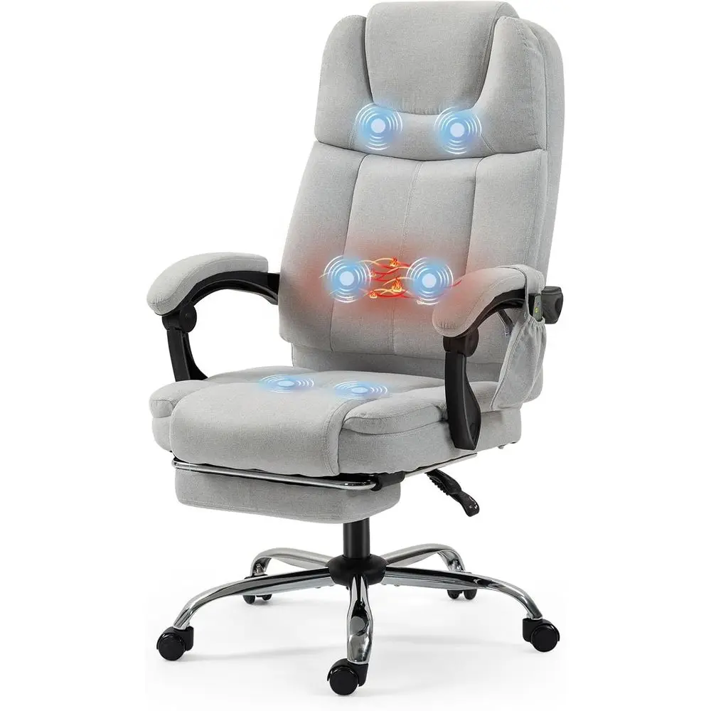 

Massage Oice Chair with Heat, Ergonomic Adjustable Reclining Executive Home Desk Chair w/ootrest & 6 Vibration Points, Light Gre