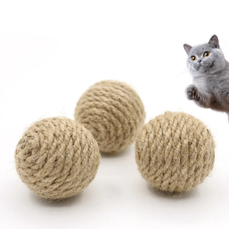 Boule de corde de chanvre pour chat, 2 pièces, roulante, interactive, tissée à la main, à gratter, boule sonore pour attirer l'attention, jouet