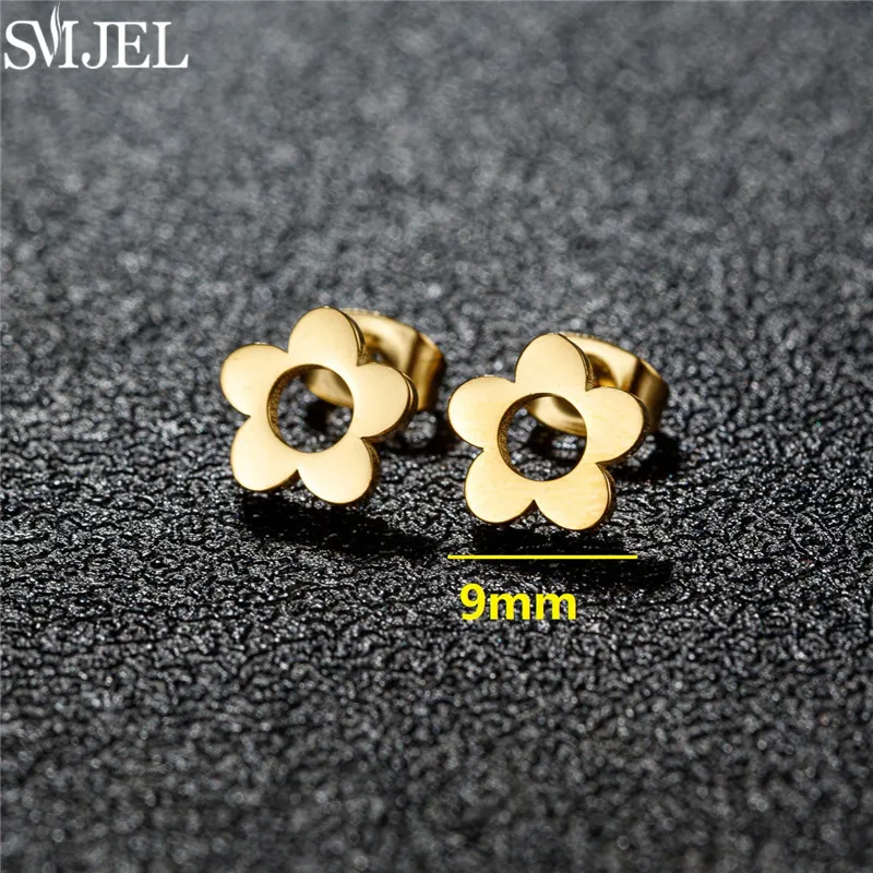 SMJEL Stainless Steel Mini Stud Earrings Golden for Women Minimalist Jewelry Trend Strawberry Scarab Key Crown Earings Wholesale