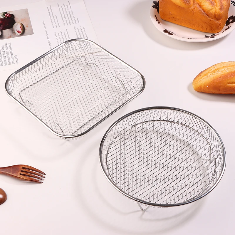 1Pc Air Fryer Rack Stackable Grilling Rack Stainless Steel Grill Basket Non-Stick Airfryer Tray Wire Rack Basket Kitchen Gadgets