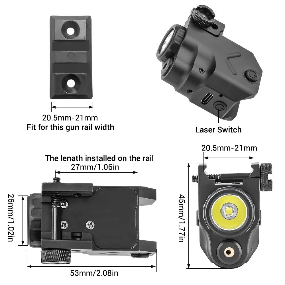 مشهد ليزر أحمر وأخضر للسلاح ، مصباح يدوي للصيد ، مصباح يدوي ، مسدس قابل لإعادة الشحن ، ضوء مسدس ، شمعة