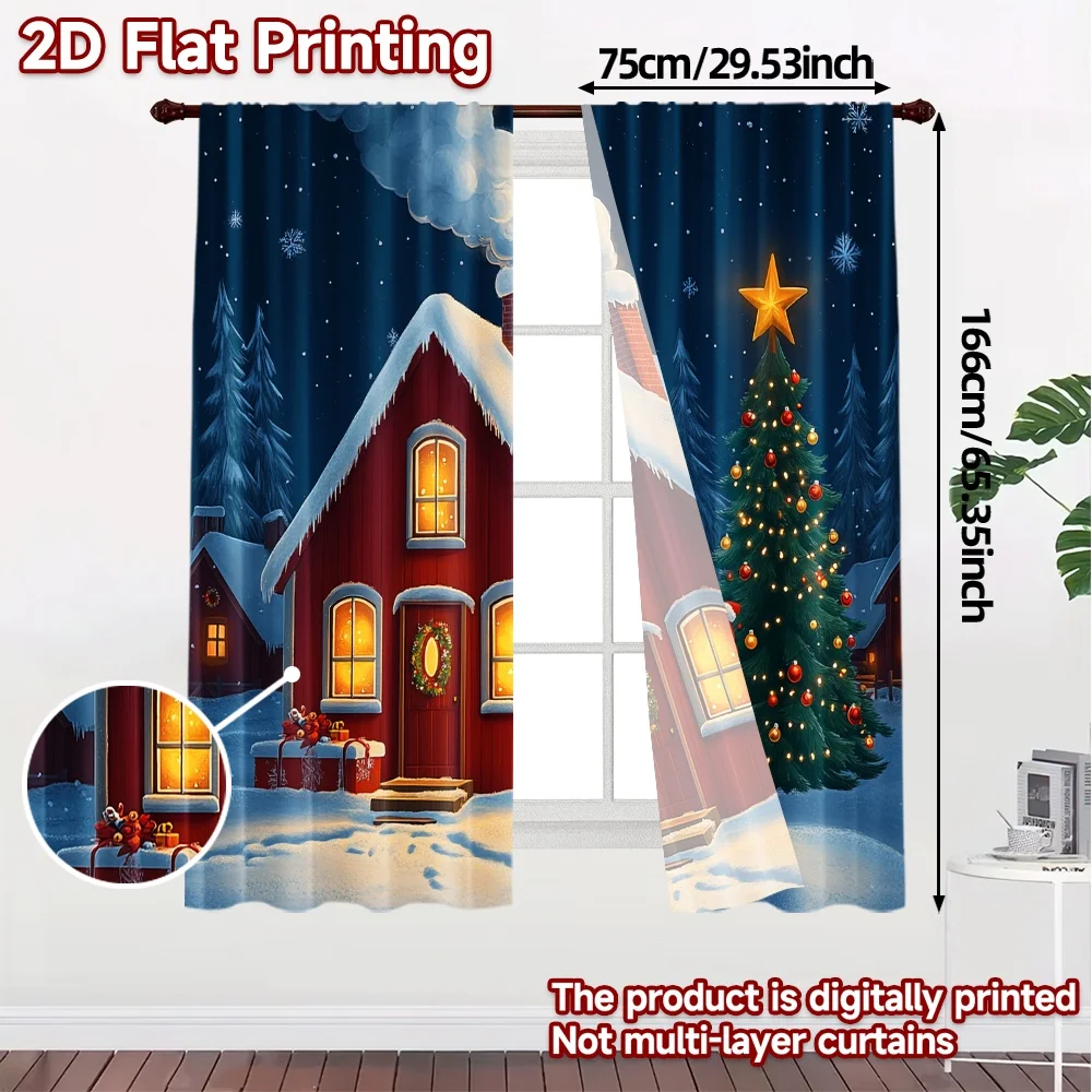 2pcs,Curtains Christmas Cabin Snowman Tree (3) Popular Print Curtains Versatile Fabric Curtains Decorations For Home Use for