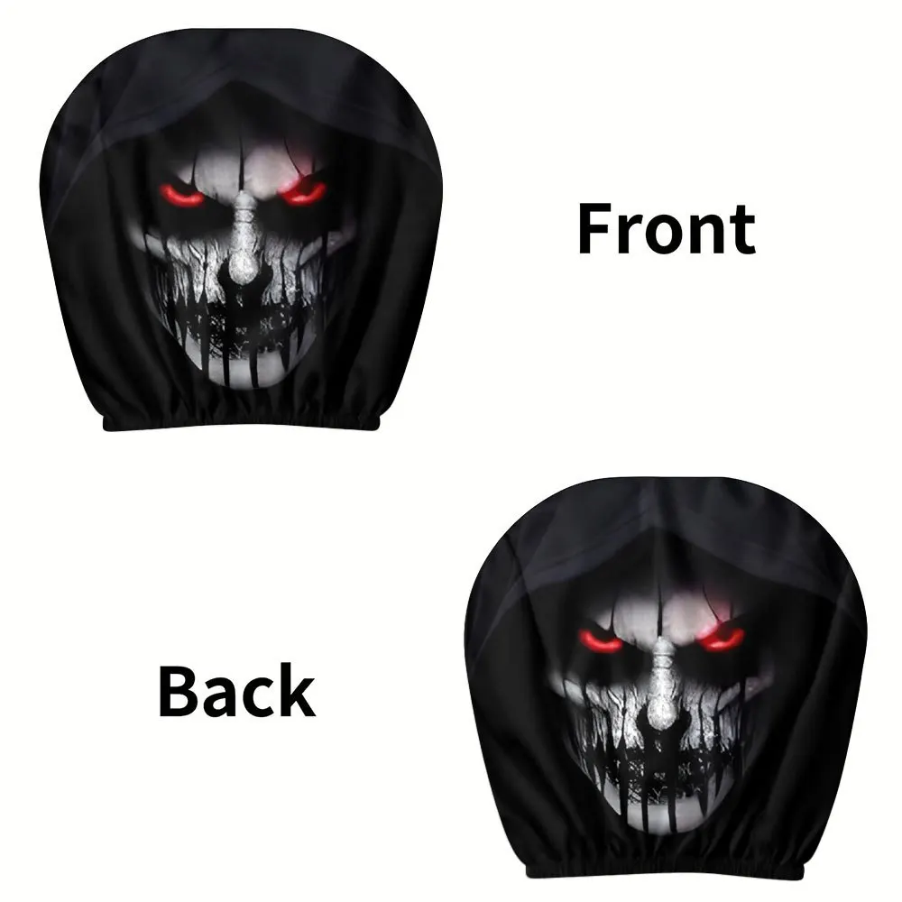 Dark Skull Grim Reaper Pattern Car Headrest Covers 2Pcs Universal Washable Elastic Soft Fabric Headrest Protector Cool