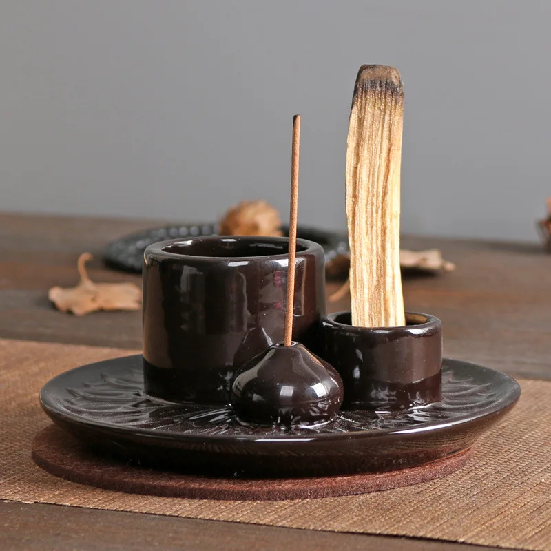 Palo Santo-Sticks-Halter aus Keramik, 4-in-1-Räuchergefäß, Salbei-Halter, Räucherstäbchenhalter, Aschefänger-Tablett für Meditation, Yoga, Zimmer – Detail 9