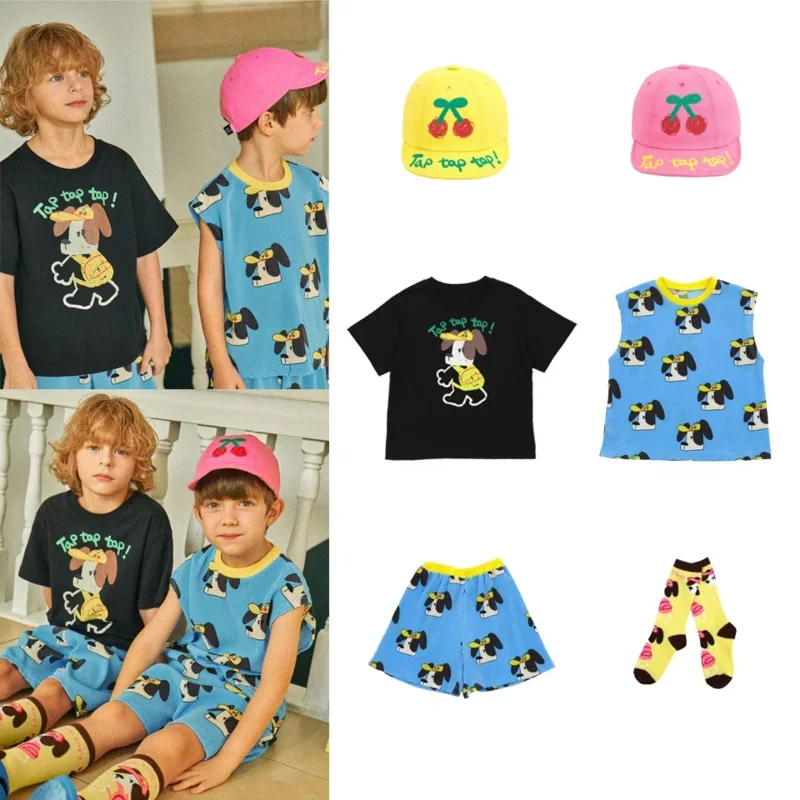 New 2024 Bebe Spring Princess Dress Kids Summer Clothes Girls Short Sets Korean Children Boys Sport Cotton T Shirts Cute Socks