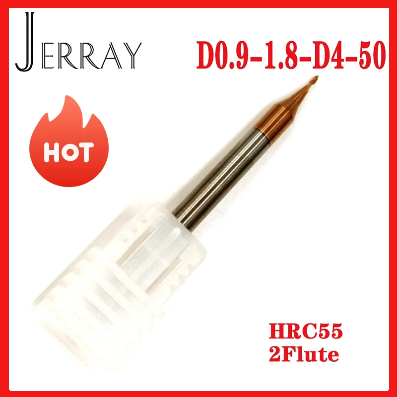 

JERRAYD0.9x1.8xD4x50 HRC55 HRC60 2 канавки Плоская концевая фреза из микрокарбида Квадратная концевая фреза Концевая фреза с ЧПУ
